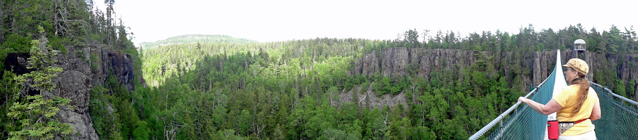Karen Duquette on Canada's longest suspension bridge